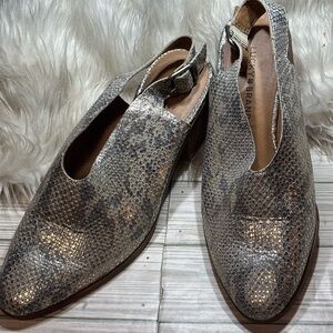 Lucky Brand Lideton Metallic Snake Mule Slingback Bootie Silver Women’s Size 9